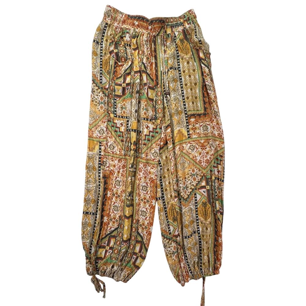 Rachel Zoe Boho Patchwork Harem Pants Womens S Viscose Elastic Tie Ankle Joggers - Picture 3 of 16